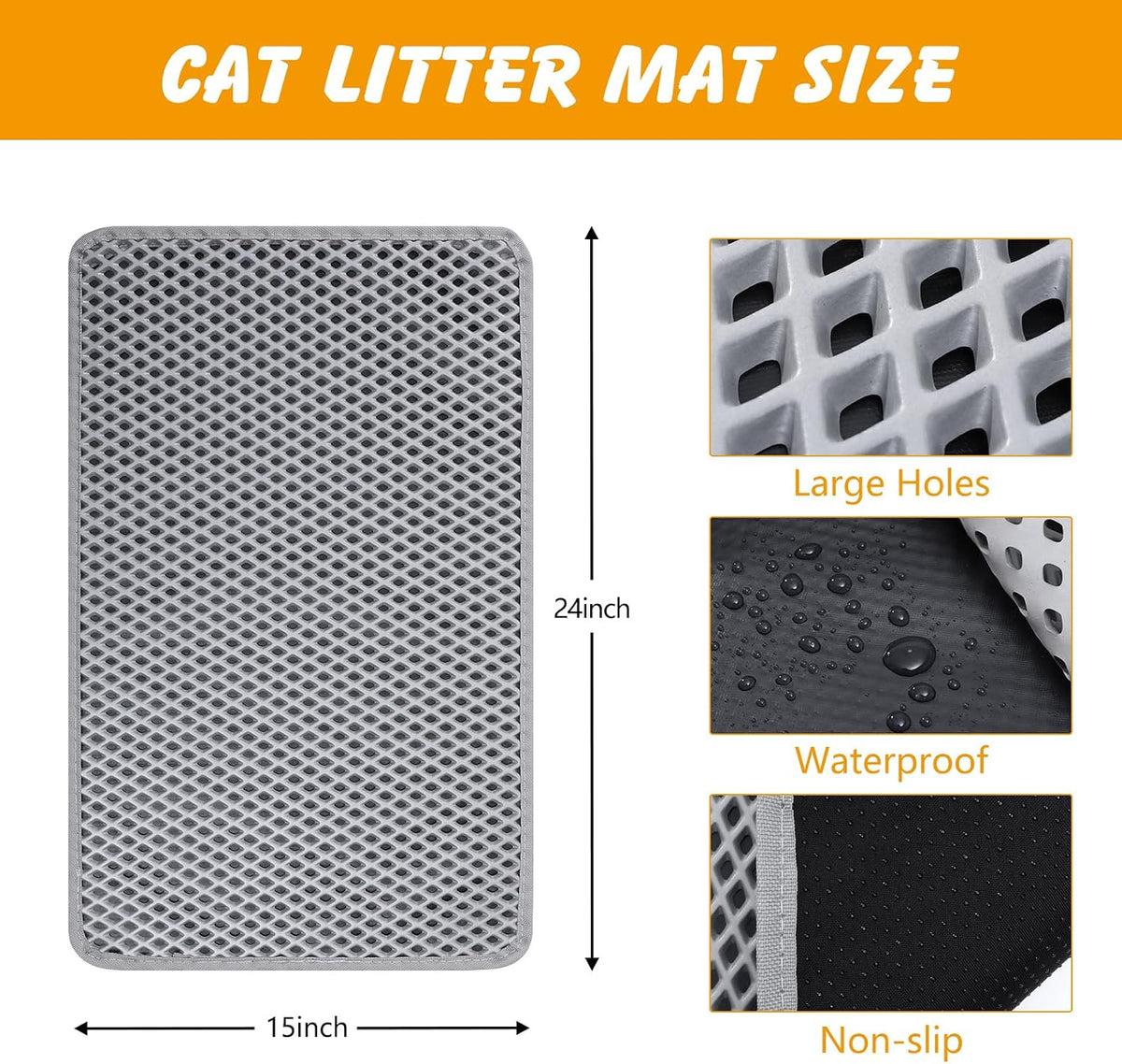 Double Layer Cat Litter Mat, Waterproof Non-Slip - grey / 24x15 inch - image 3