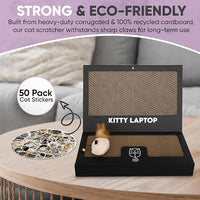 Toy Cat Laptop with 2 Scratchboards + Catnip Mouse Toy for Cats + 50pack Cat Sticker - Interactive Eco-Friendly Cat Computer with Scratch Pad Laptop for Cats - Mini Cat Laptop