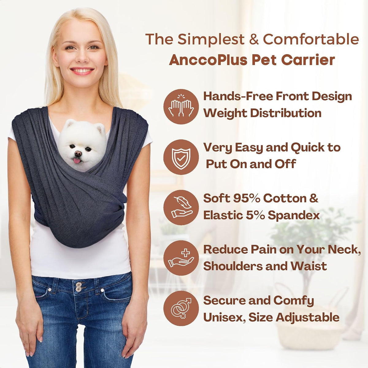 Small Dog Sling Carrier, Hands-Free - Charcoal Black / Regular - image 3