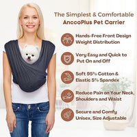 Dog Carrier for Small Dogs, Front Facing Dog Carrier Sling, Hands Free Cat Sling, Size Adjustable, Reducing Back Pain, Soft Cotton, Premium Dog Sling Carrier (Regular, Charcoal Black)