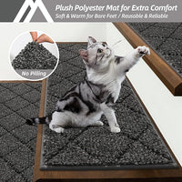 COSY HOMEER Edging Stair Treads Non-Slip Carpet Mat 28inX9in Indoor Stair Runners for Wooden Steps, Edging Stair Rugs for Kids and Dogs, 100% Polyester TPE Backing (7pc, Black,)