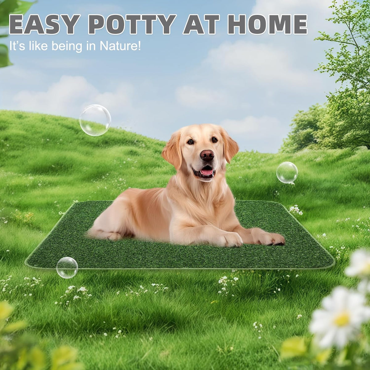 Dog Grass Pad with Washable Pee Pads for Puppy Potty Tray - Green / 20" x 25" (1 Pack) - image 2