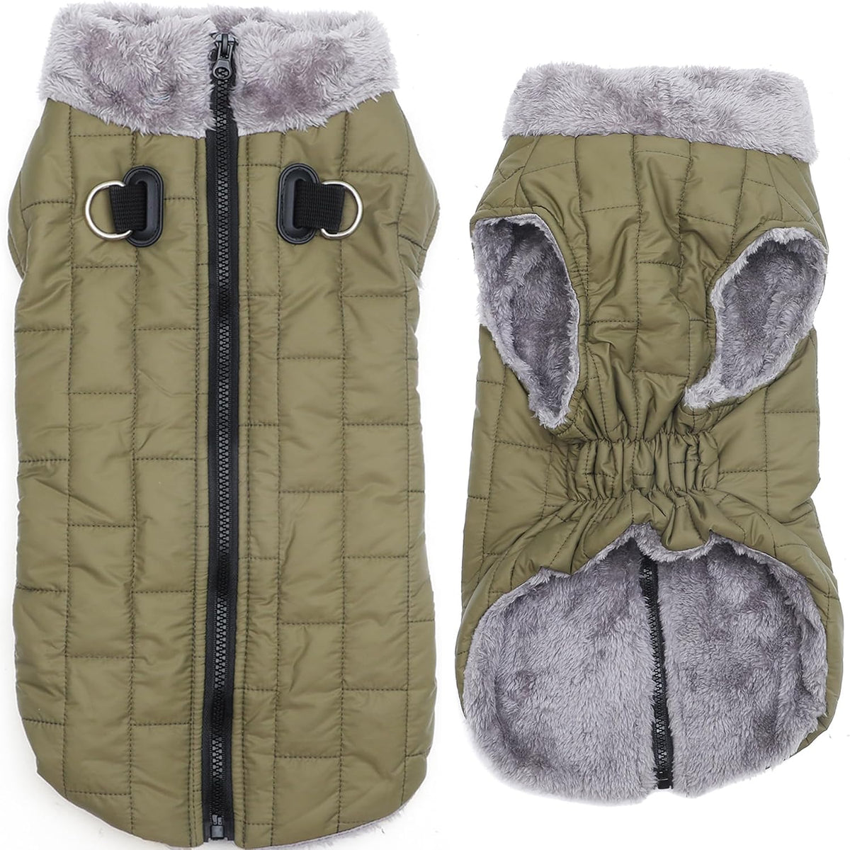 Fleece Dog Jacket for Small Dogs, Puppy Coat with Harness - Green / Medium