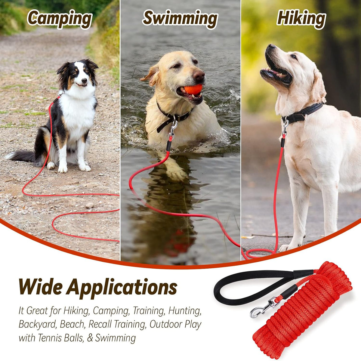 Check Cord Dog Leash Long Lead Obedience Recall Training Tracking - Red / 3/8 inch * 30foot - image 3