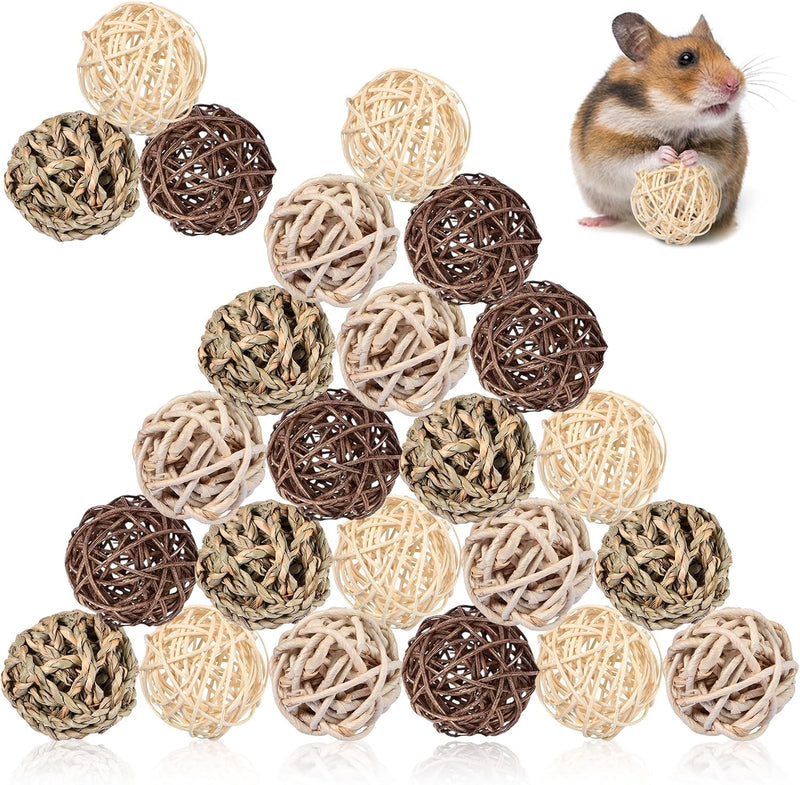 24 Pcs Bunny Chew Grass Balls Rolling Chew Toys for Small Animals – Essentials for Small Pets