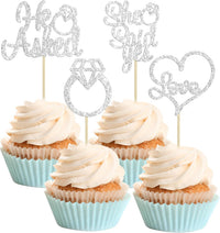 Gyufise He Asked She Said Yes Cupcake Toppers Gold Glitter Diamond - Silver