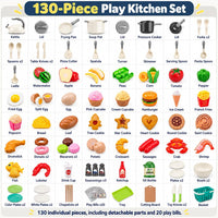 130Pcs Kitchen Playset, Toddler Pretend Cooking Play Pots, Pans - White / 130 Pcs - image 2