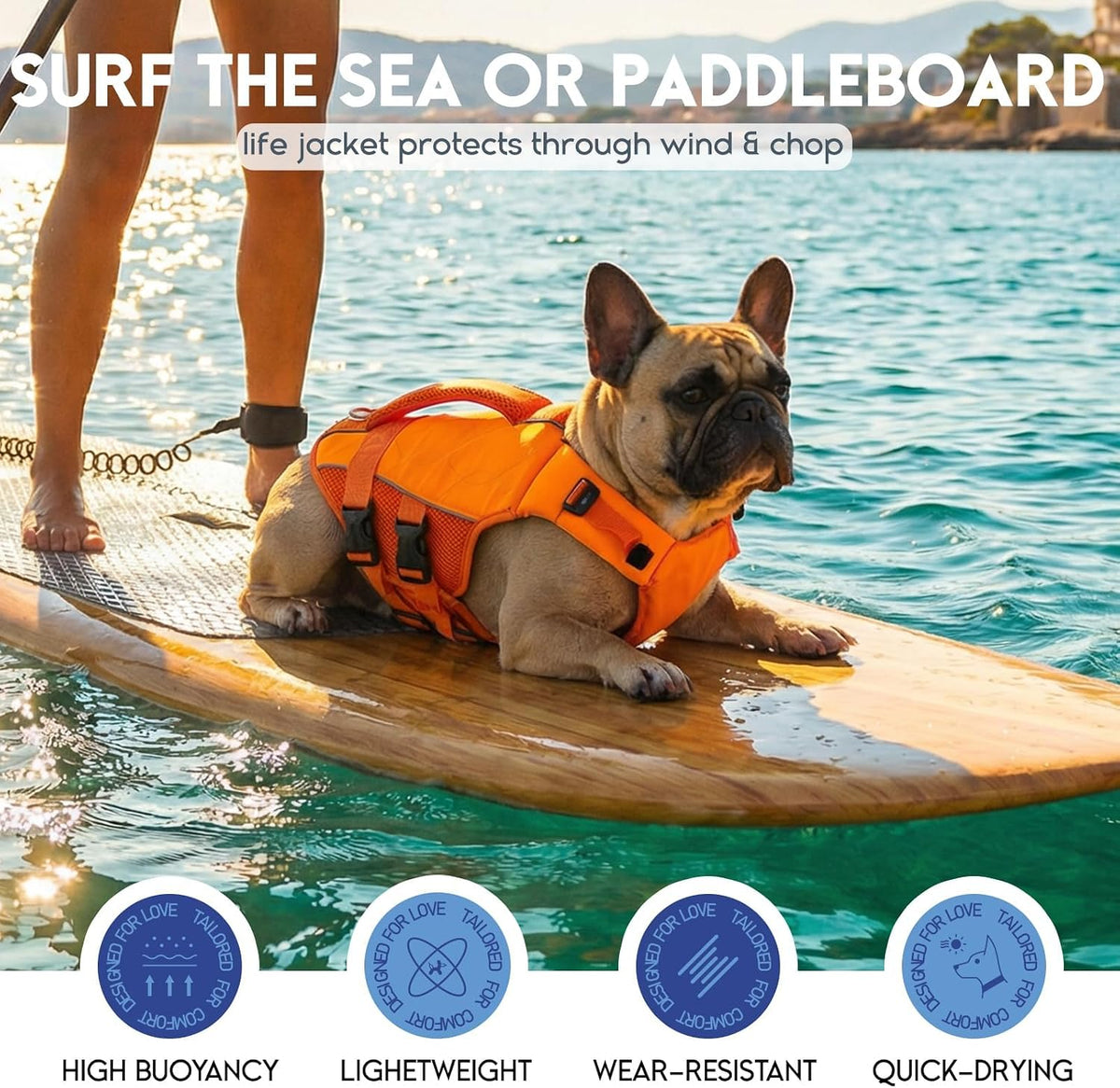 ASENKU Dog Life Jacket, High Floatation Dog Swimming Vest with Rescue Handles for Small Medium - Small / Orange - image 3