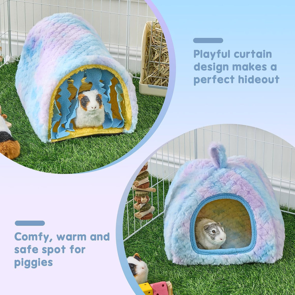 Avont 2-Pack Guinea Pig Tunnel & Hideout Bed Set – Daily Care for Small Pets - Blue - image 4