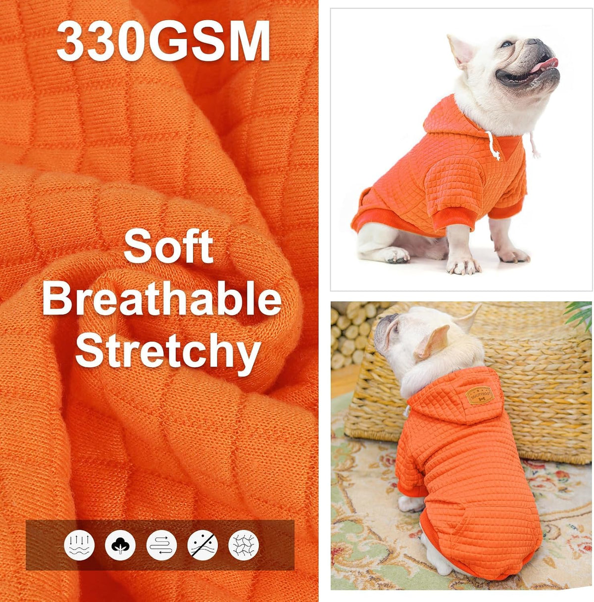 Small Dog Hoodie,Warm Winter Dog Sweater with Pocket & Leash Hole – Essentials for Dogs - Orange / 2XL (Back: 27",Chest: 35.5", Neck: 25") - image 2