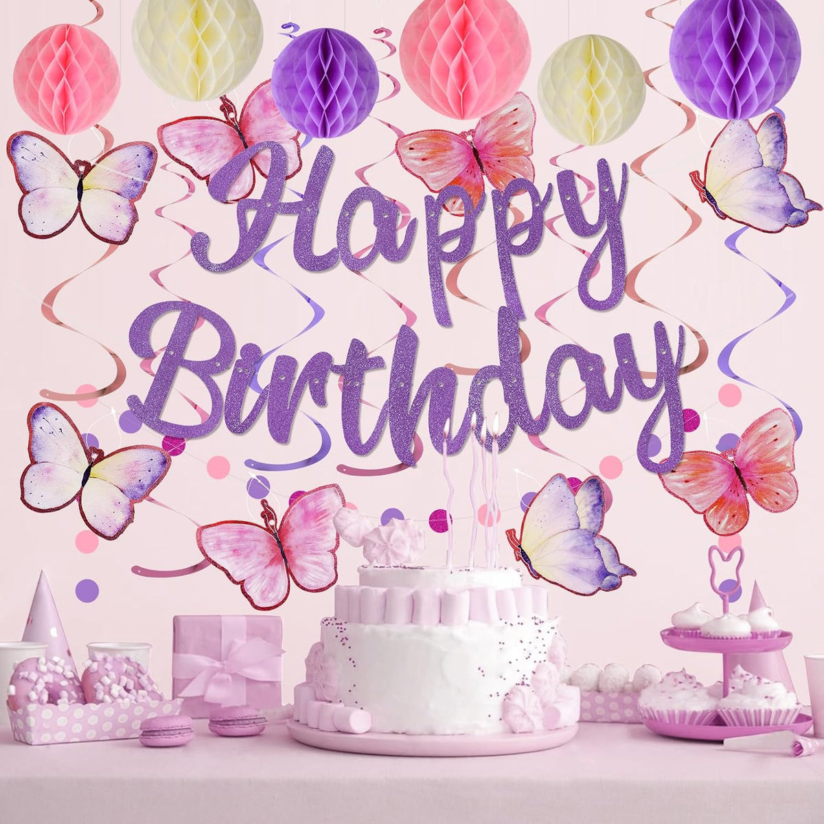 YEOCU Birthday Decorations - Purple / Butterfly - image 3