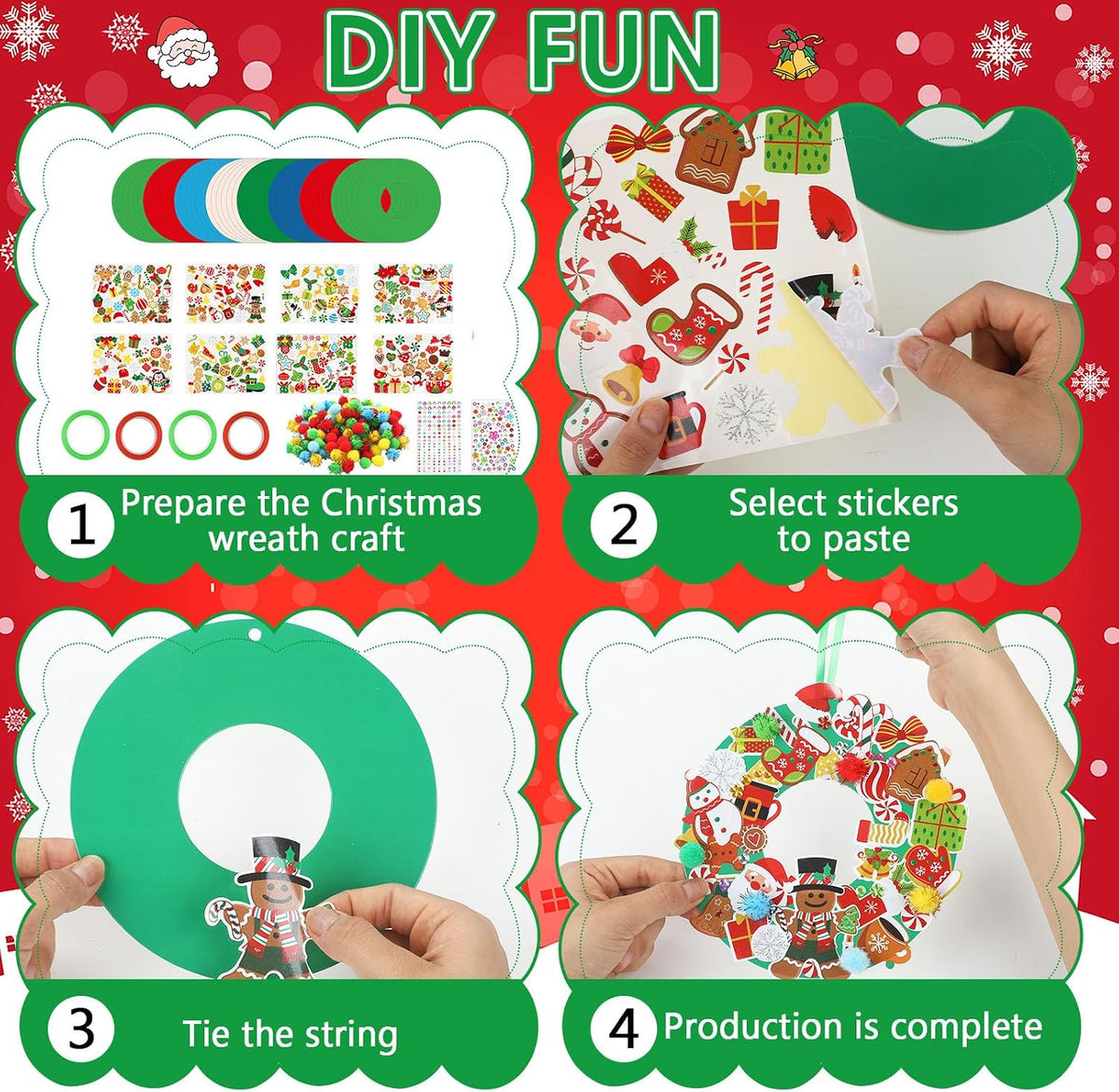 Hollowfly Thanksgiving paper wreath craft kits with gem stickers, ribbons and wool balls - view 16