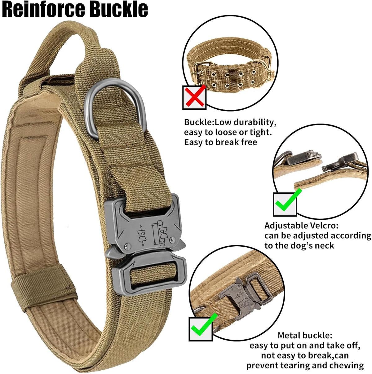 Tactical Dog Collar - Dog Collar with Control Handle for Medium Large Dogs – Essentials for Dogs - Brown / L - image 3