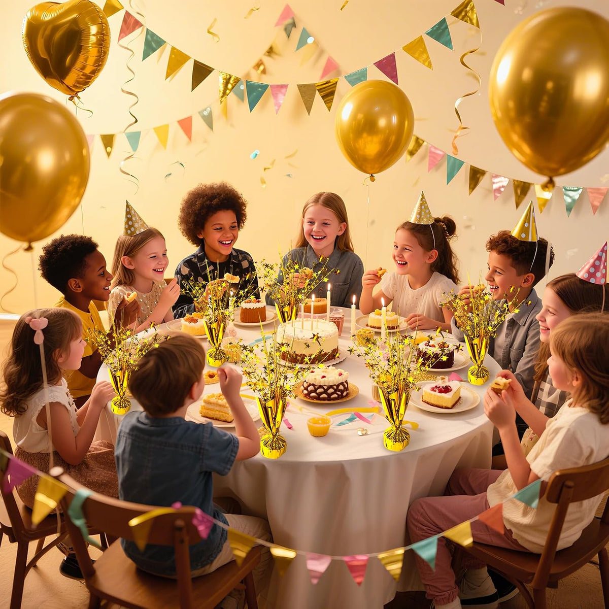 FUBININA Birthday Party Centerpieces Table Decorations Metallic Foil - Gold - image 3
