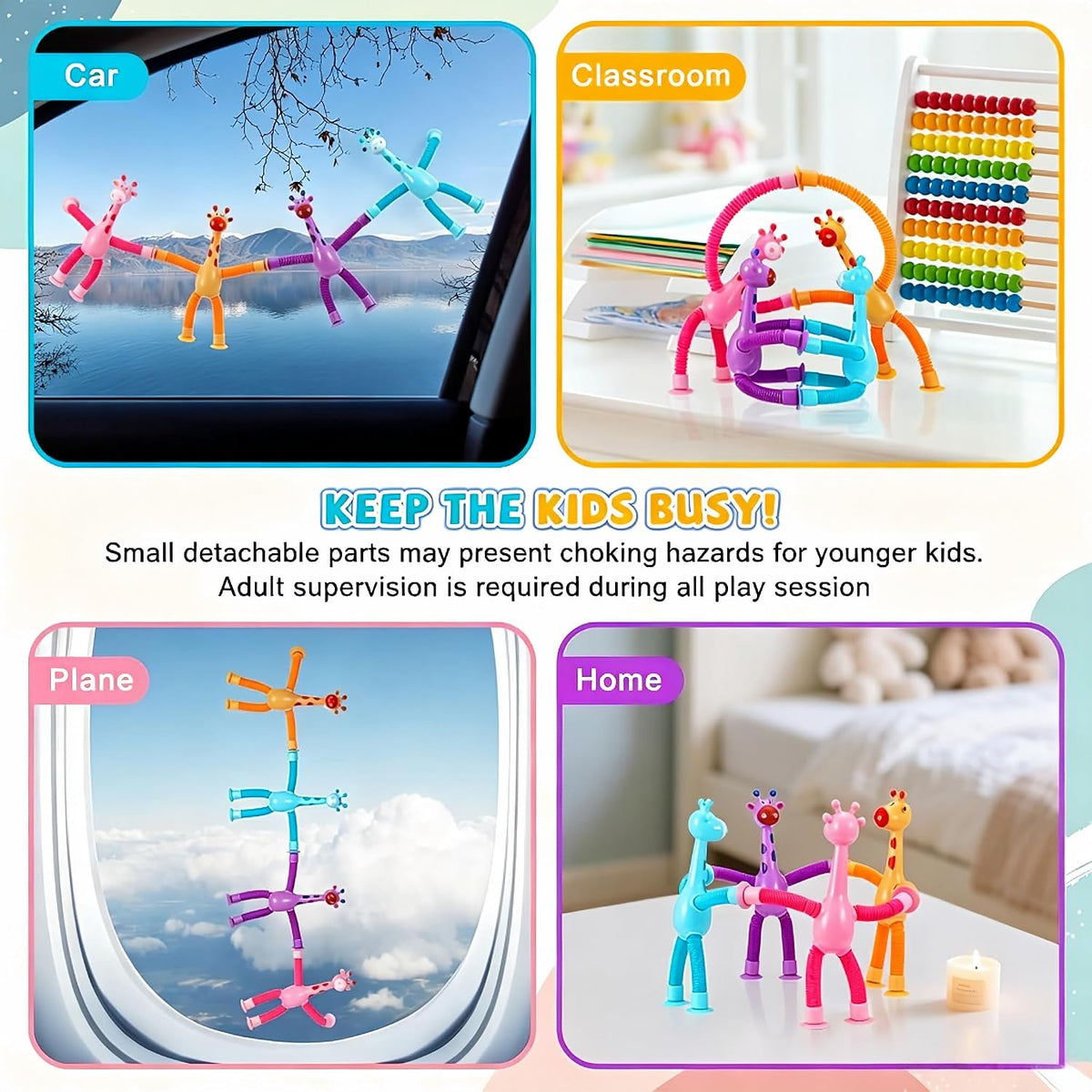 XONTEUS 4 Pack Giraffe Pop Tubes with Suction Cups - image 3