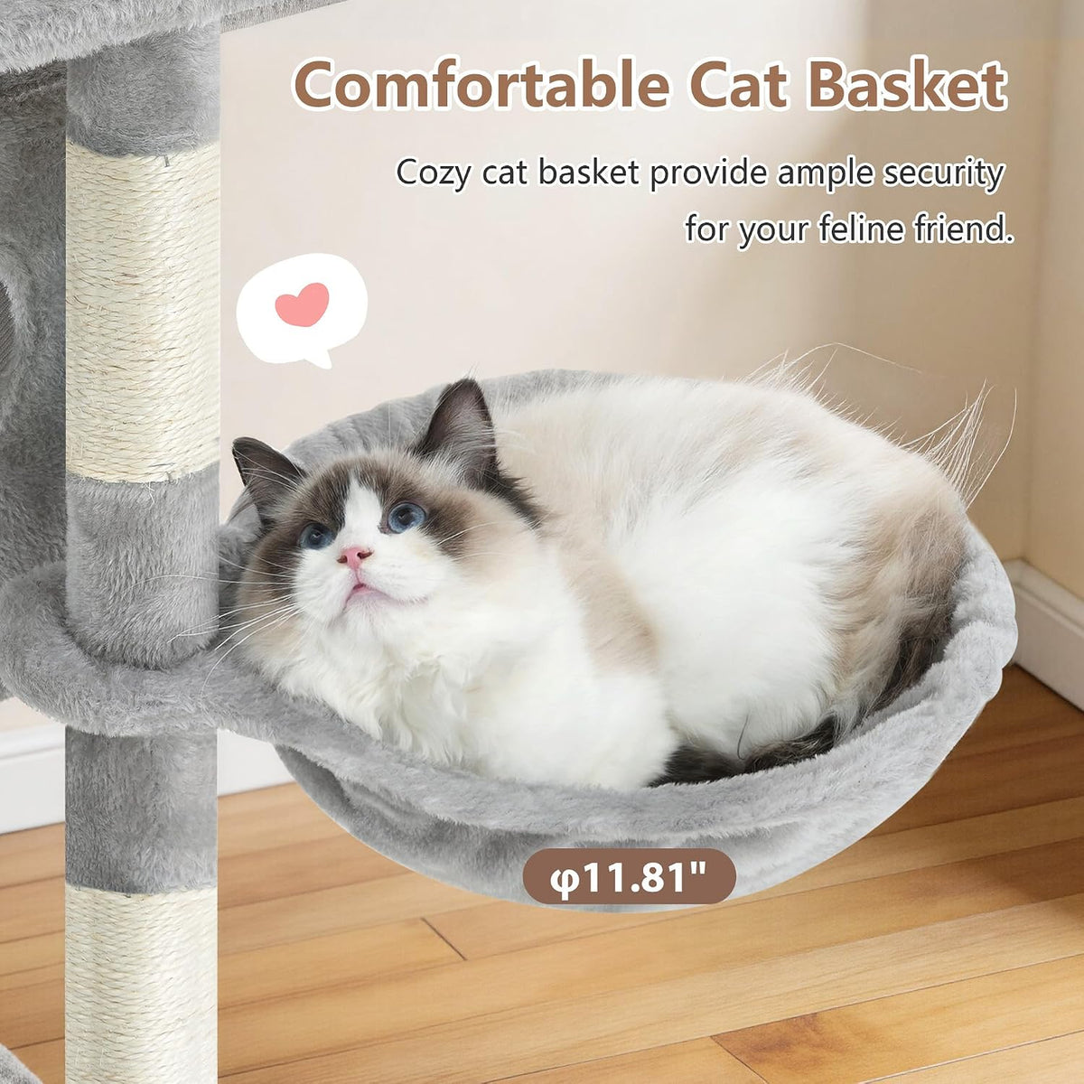 Cat Tree Tower 42'' with Condo, Indoor Scratching Post GCT005SG – Essentials for Cats - Light gray / 42 inch - image 3