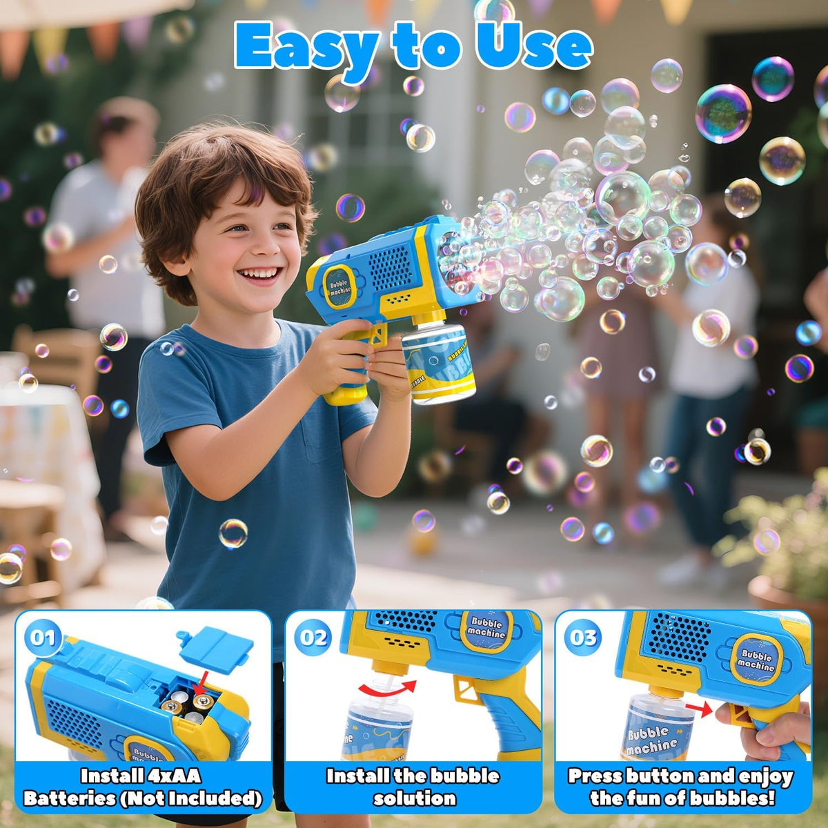 EagleStone 2 Packs Automatic Bubble Machine Guns with 4 Bottles - Pink, Blue - image 4