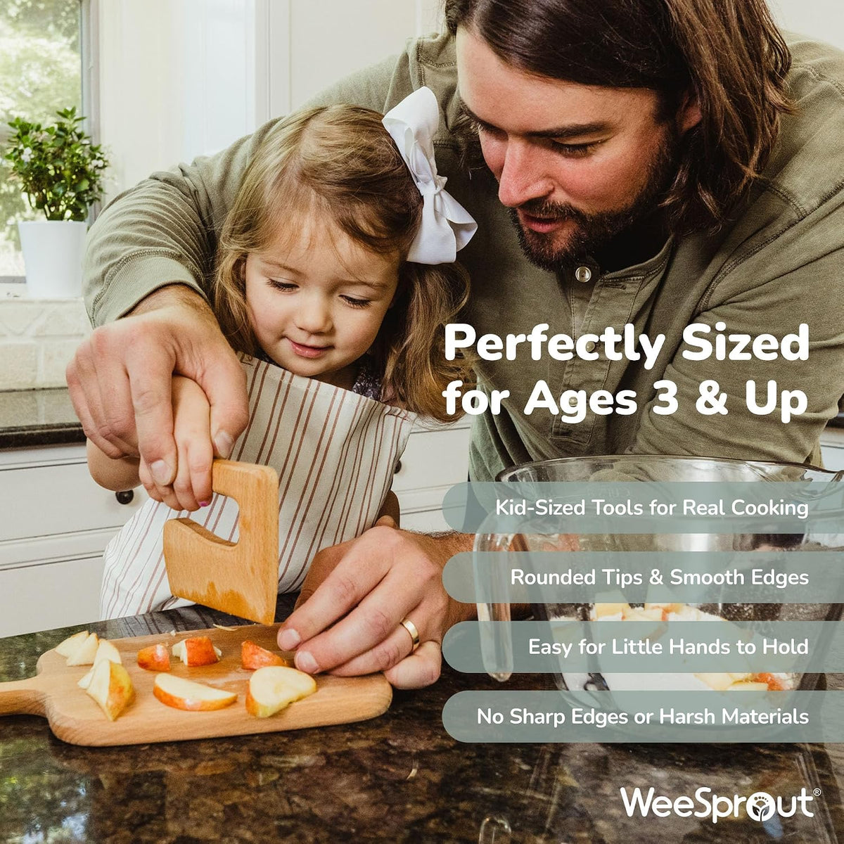 WeeSprout kids baking set in green with apron, oven mitts, rolling pin and cookie cutters - view 13