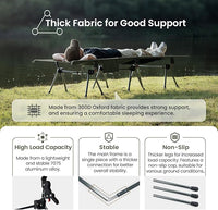 ONETIGRIS SUPRANUBIS Camping Cot, Height Adjustable with Cot Leg Extenders, Strong Support 330lbs, Lightweight Comfortable Folding Bed for Camping, Hiking, Travel, Truck, Beach, Office Nap