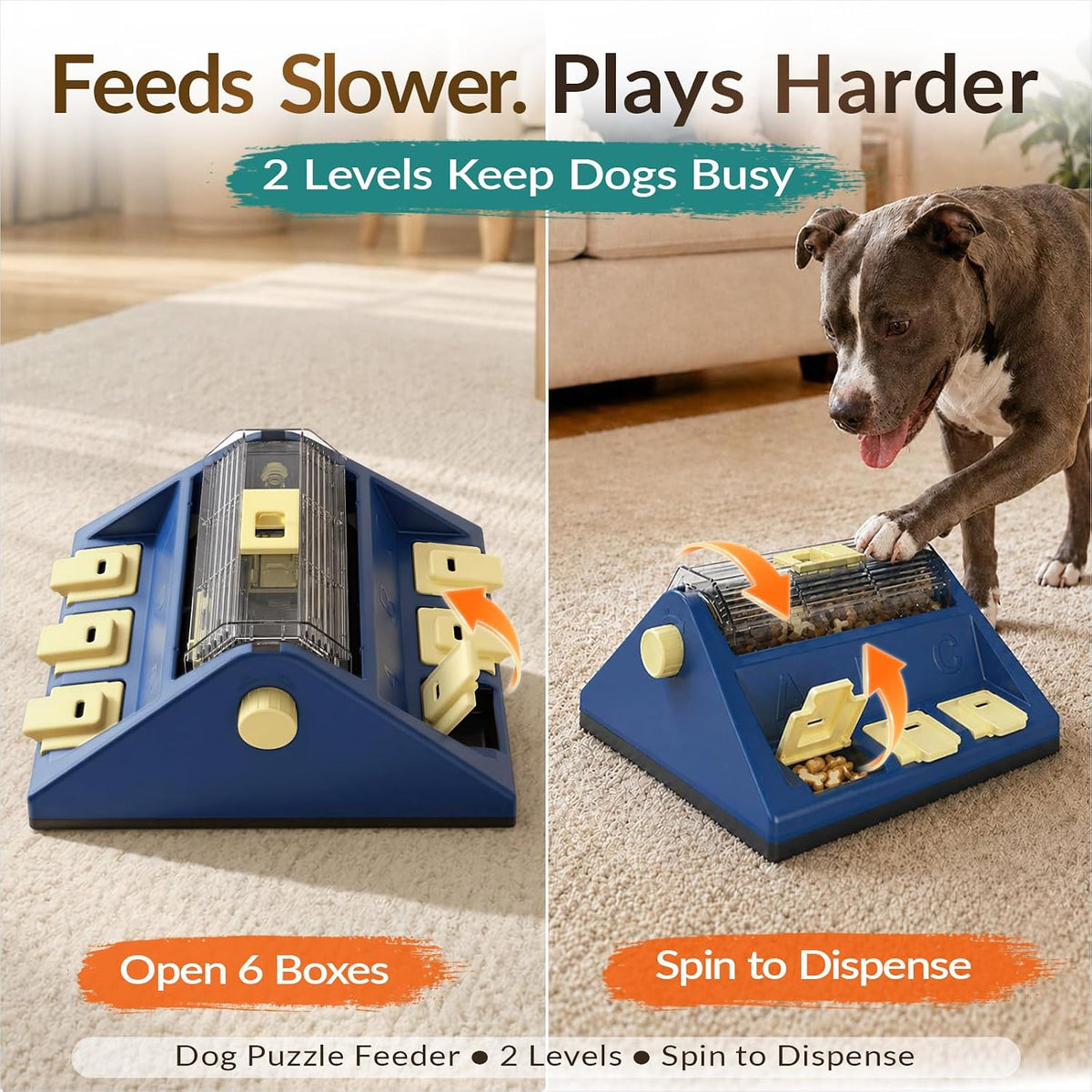 2-Level Dog Puzzle Toy Rotating Treat Dispenser for Small/Medium Dogs – Essentials for Dogs - Large / Blue - image 2