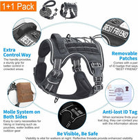 Heavy Duty Tactical Dog Harness for Large Dogs, No Pull Adjustable Pet Harness Reflective Service Training Easy Control Pet Vest Military K9 Working Dog Harnesses- Large, Black