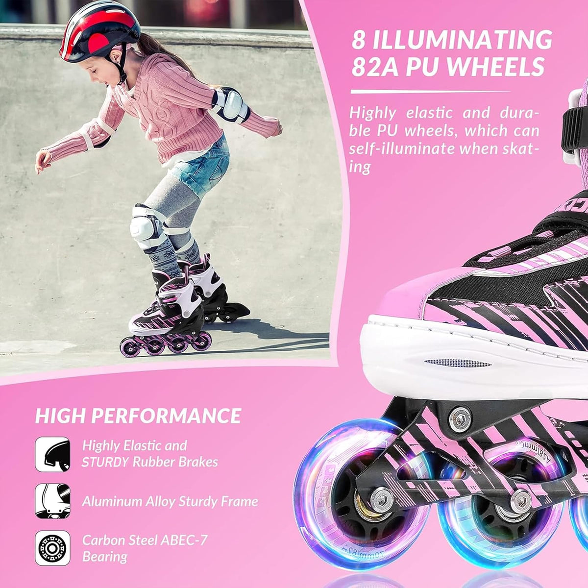 Adjustable Inline Skates for Kids Ages 4-12 – Fun for Kids & Family - Pink / Small-Little Kids(11j-13j US） - image 4