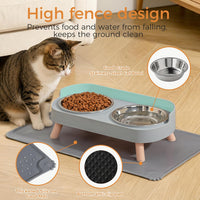 Elevated Cat Bowls Set - Raised Cat Food and Water Bowl Set with Non Slip Stand - Pet Feeding - Grey with Mat - image 3
