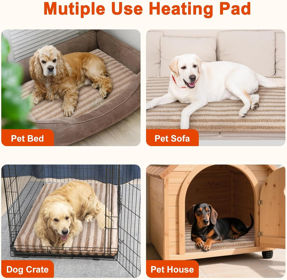 Large Pet Heating Pad, Adjustable Temperature with Timer - Beige / L (35'' x 24'') - image 3