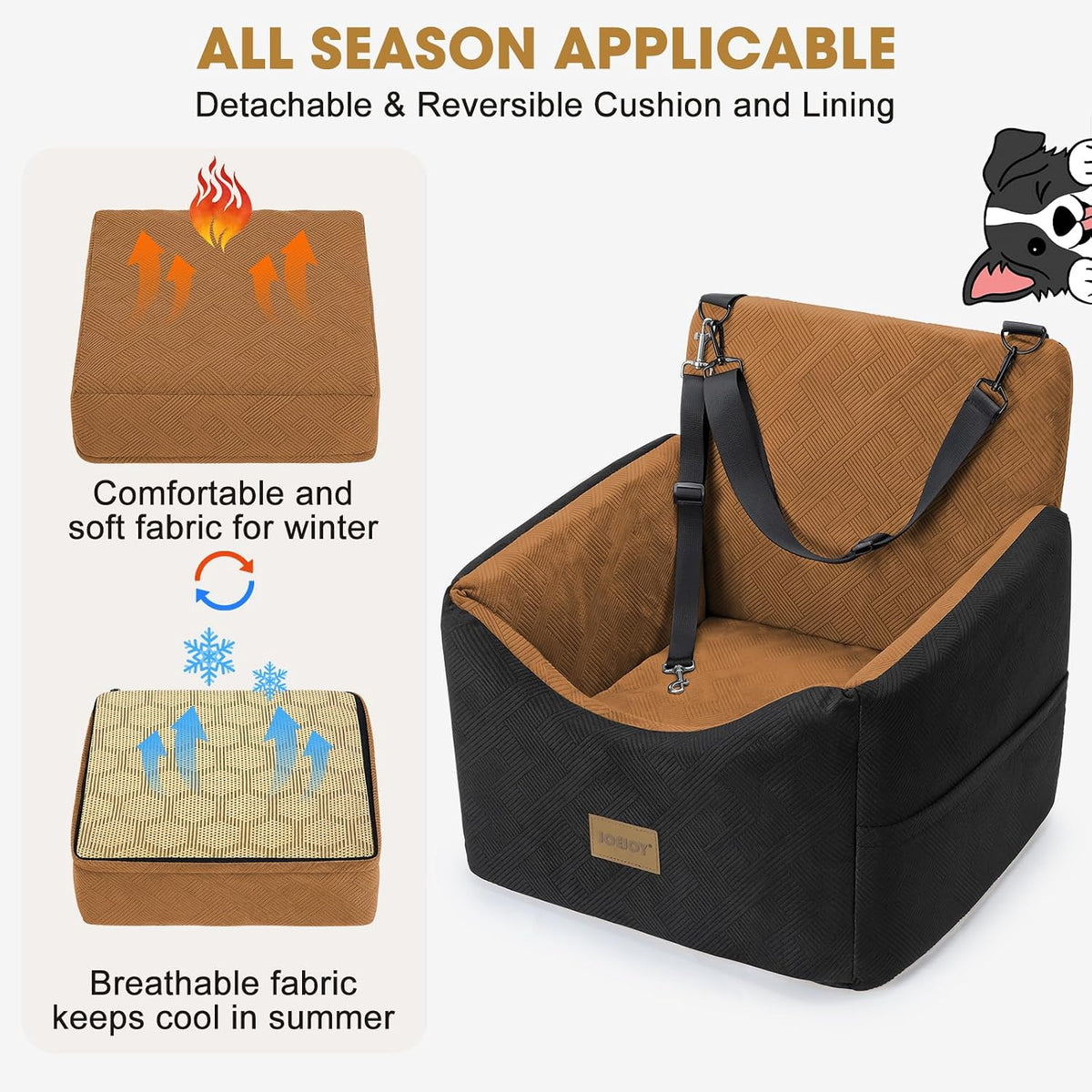 JOEJOY Dog Car Seats for Small Medium Dogs Under 35lbs - Brown / Small/Medium - image 3