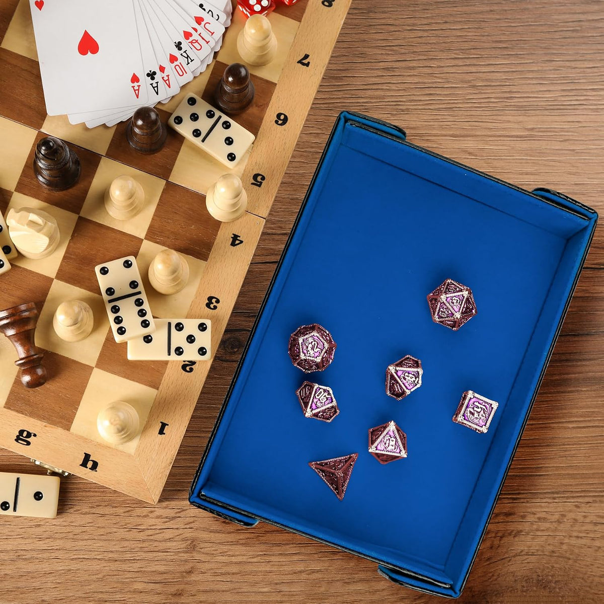 SIQUK magnetic folding dice trays in red and royal blue PU leather with velvet lining - view 7