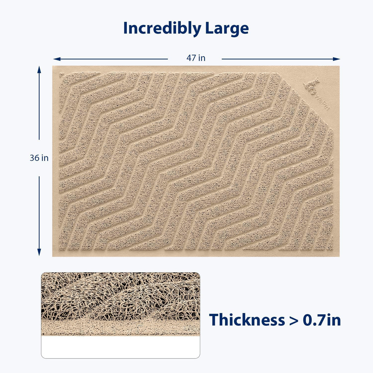 Cat Litter Box Mat, Kitty Premium PVC Pad, Durable Trapping Rug - 47x36 Inch (Pack of 1) / #01 Beige - image 2