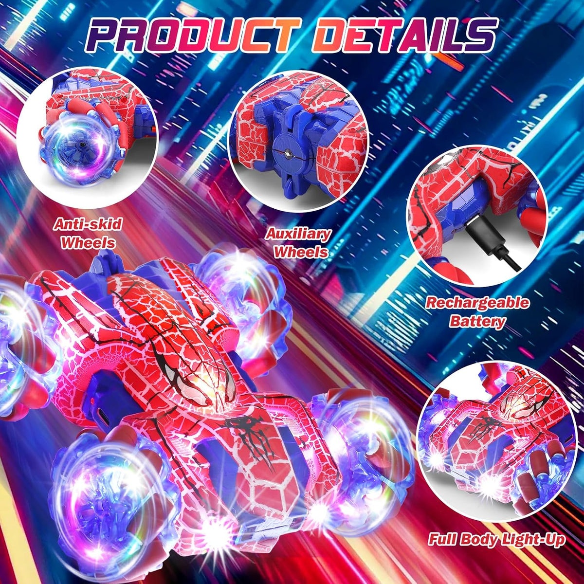 Spider Remote Control Car Headlight Double Sided Off-Road 360° - Red Dual Control - image 2