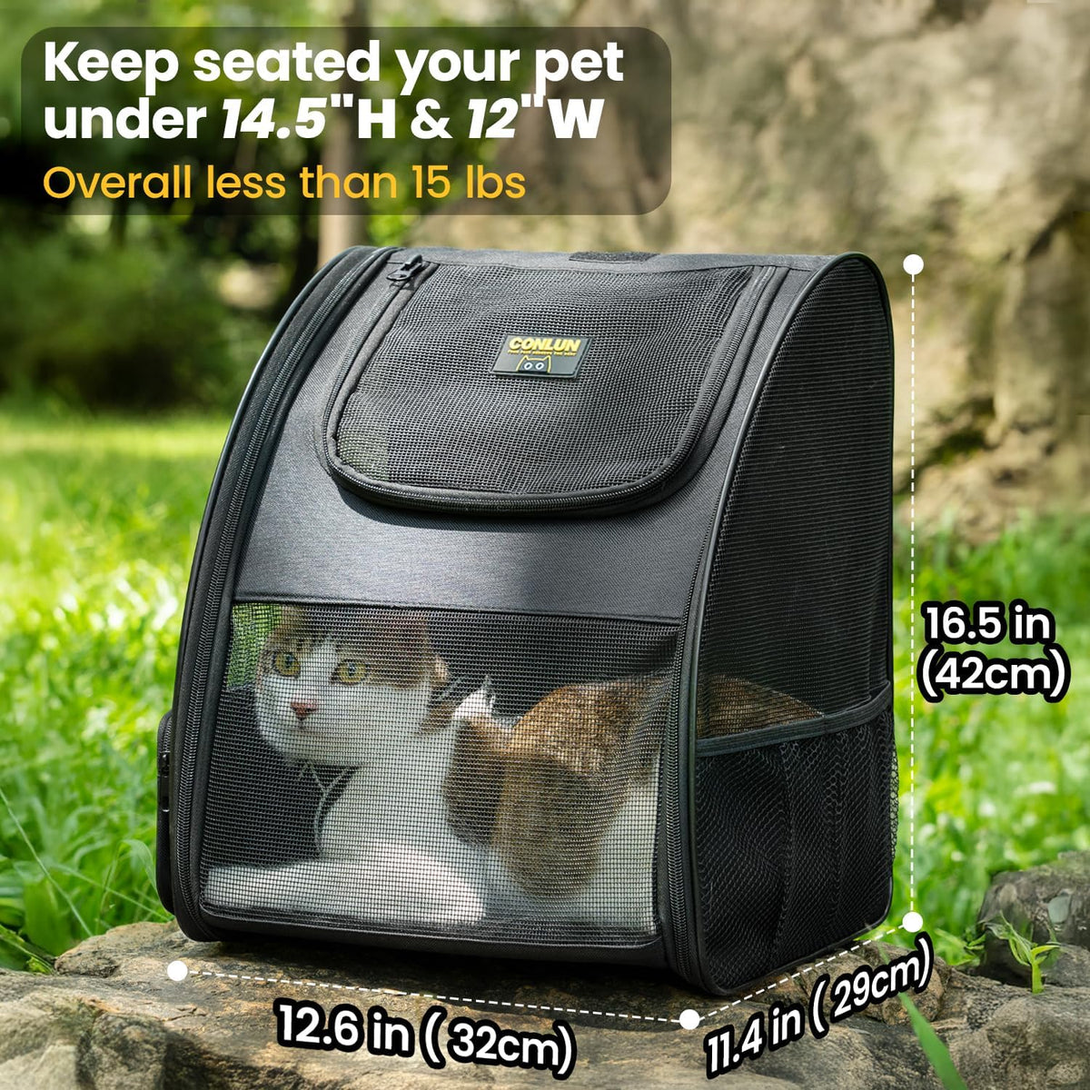 Conlun Cat Backpack Carrier for Small Dogs and Cats Fit Up to 15 Lbs - Black - image 2