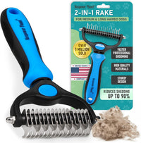 Maxpower Planet Dog Grooming Rake, Deshedding Undercoat Brush - Blue / Large