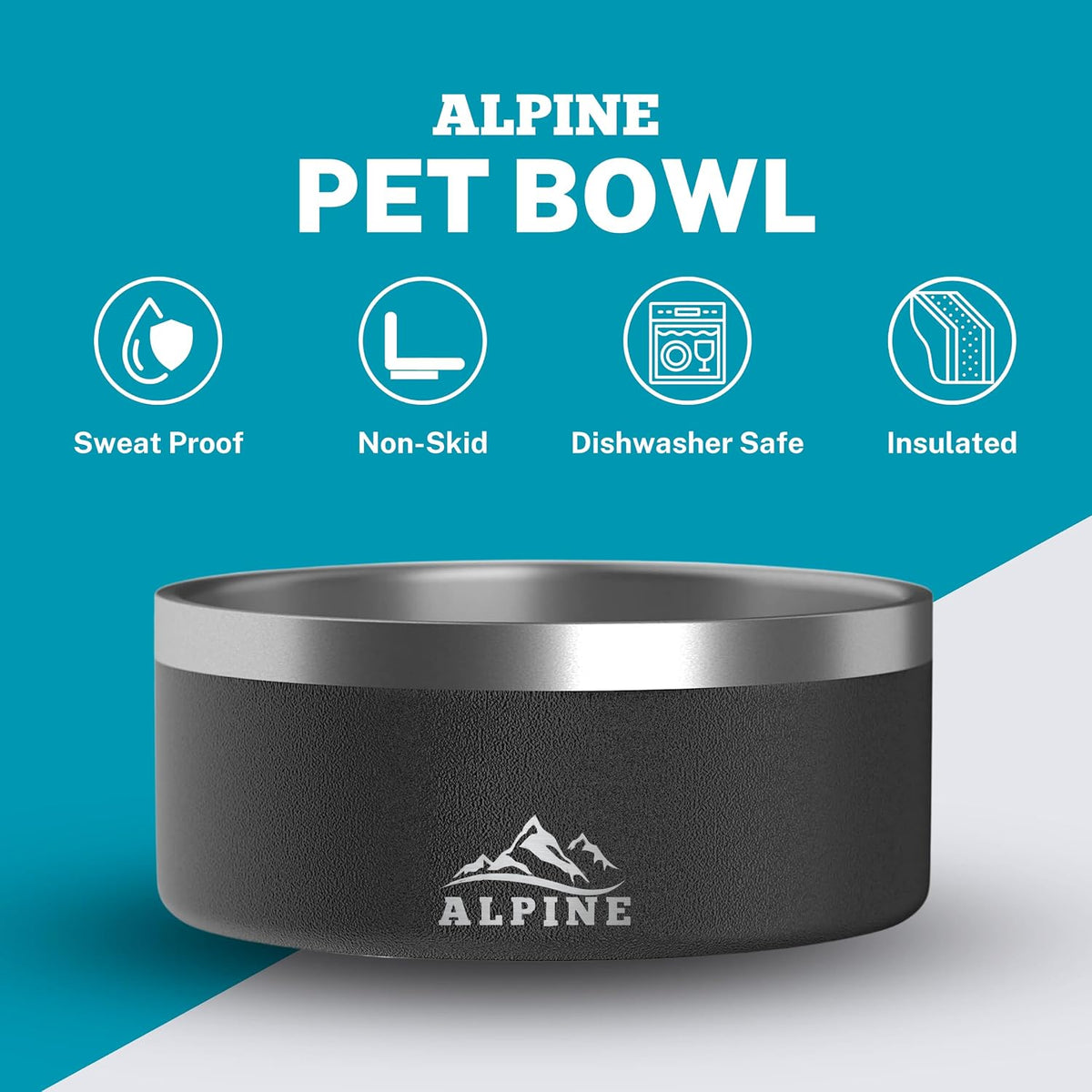 Alpine Set of 2 Stainless Steel Dog Bowls, Non Slip - 32 oz / Black - image 2