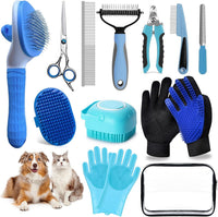 Dog Brush for Shedding 13pcs Bath Grooming Kit with Pet Nail Clipper - Blue 13pcs