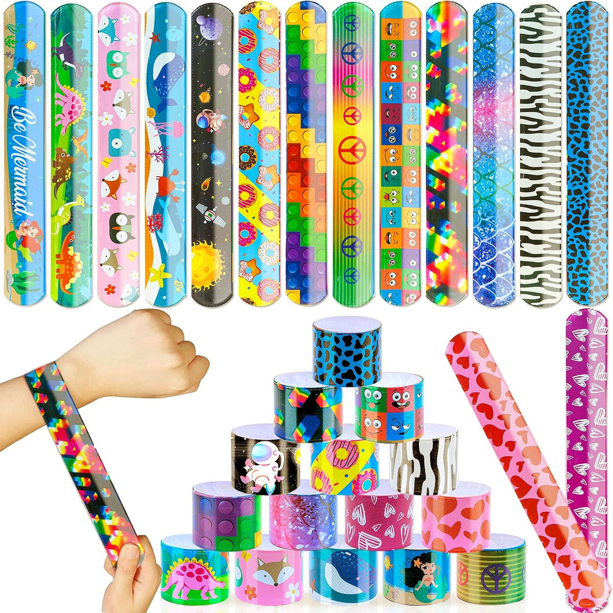 48Pcs Holiday Bracelets Party Favors for Kids Slap Bracelets Holiday - various styles