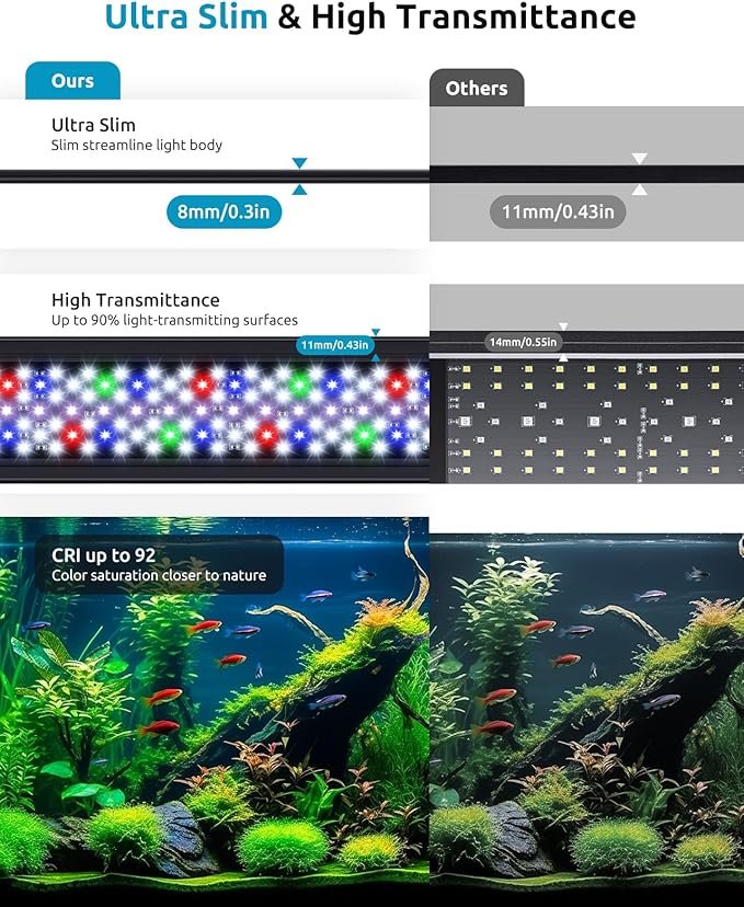 Plant Growth Aquarium Light, 24/7 Custom Timer, Power-Off Memory, 48-54in Full Spectrum Aquarium Plant Lights, 7-Row LED 8 Colors, 20 Adjustable Brightness, Day & Night Cycle for Freshwater