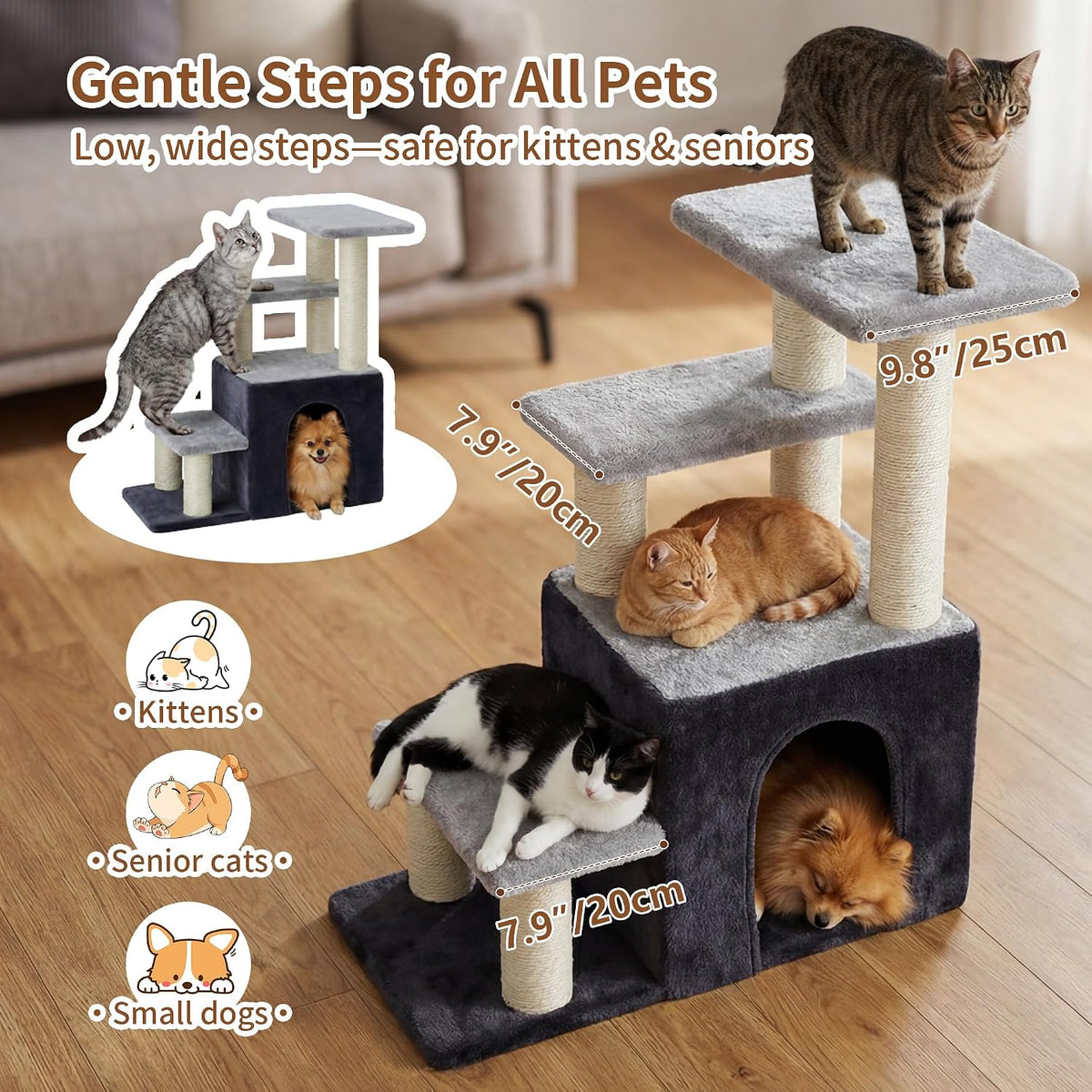 Heybly Cat Scratching Post, Pet Steps for Indoor Cats and Dogs - Smoky Gray - image 4