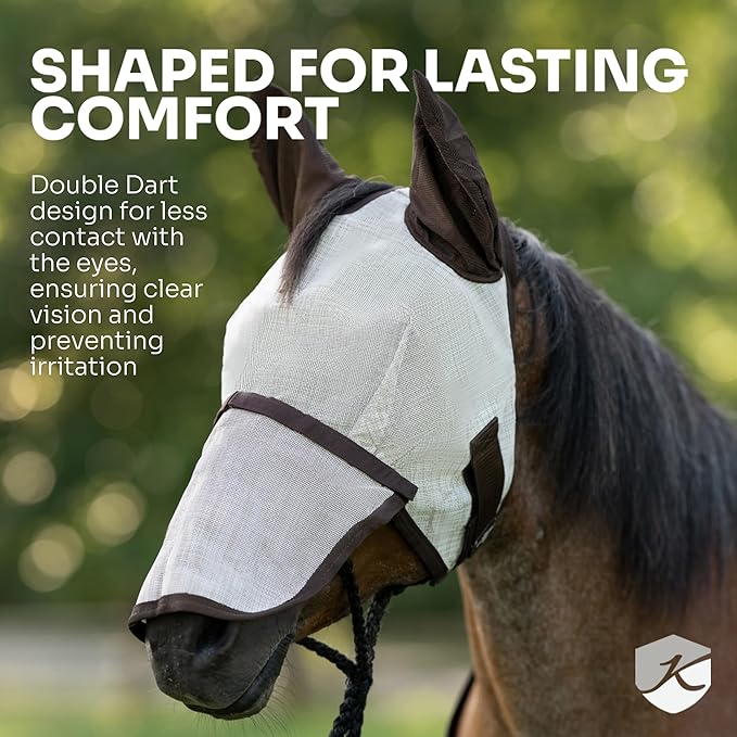Kensington UV Horse Fly Mask with Web Trim - Protective Mask with Dual Ear Opening & Forelock Freedom - Medium, Atlantis