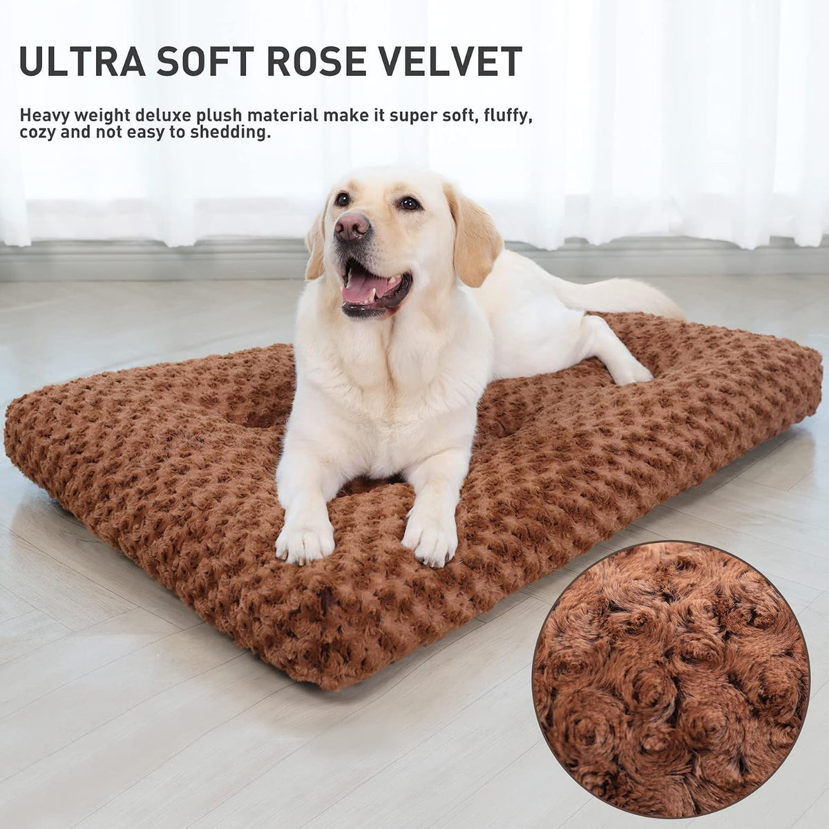 KSIIA Washable Dog Bed Medium Size Dog Crate Bed Plush Pet Mat - Brown / 35.0"L x 23.0"W x 3.5"Th - image 2