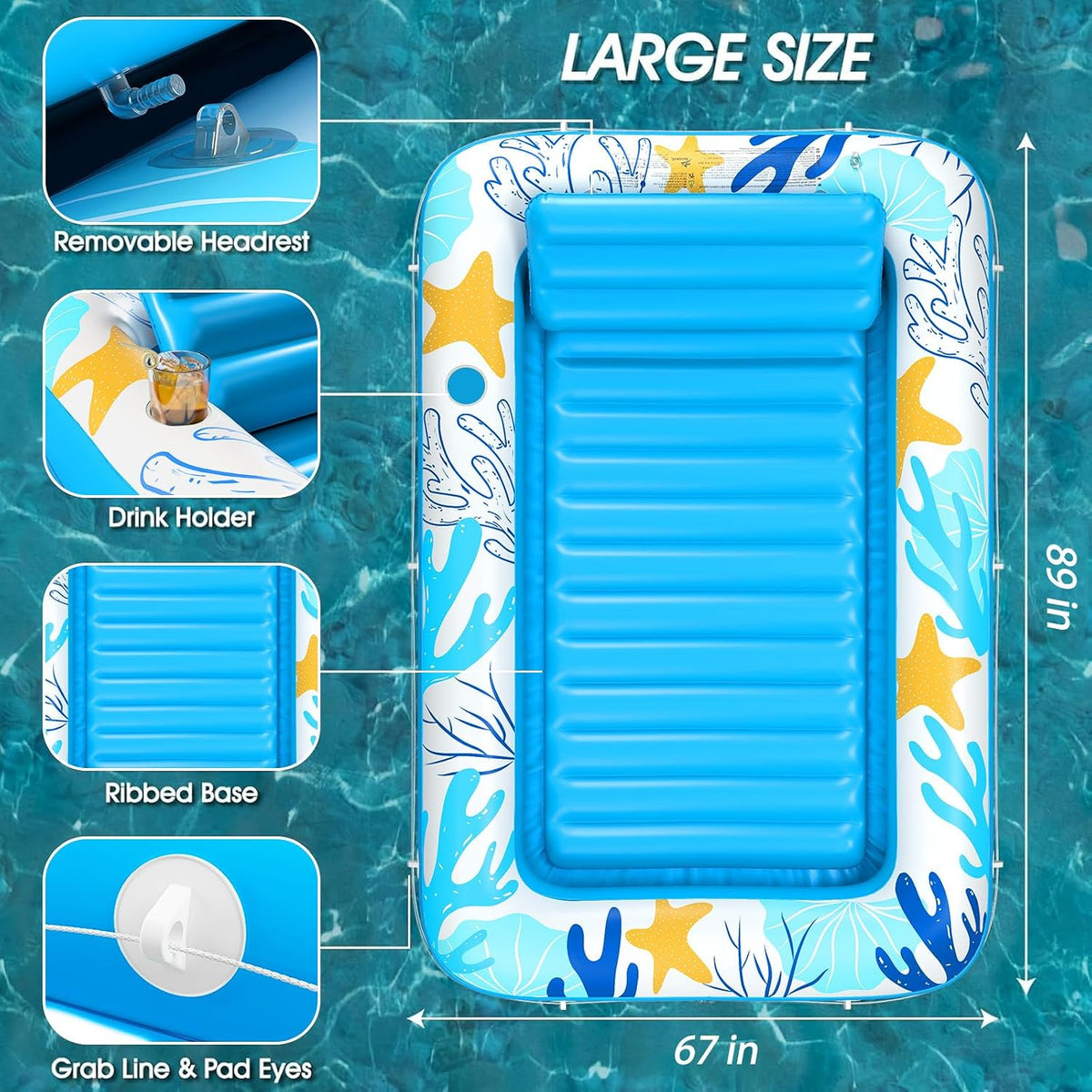 Inflatable Tanning Pool Lounger Float - Ocean Aqua / XX-Large - image 4
