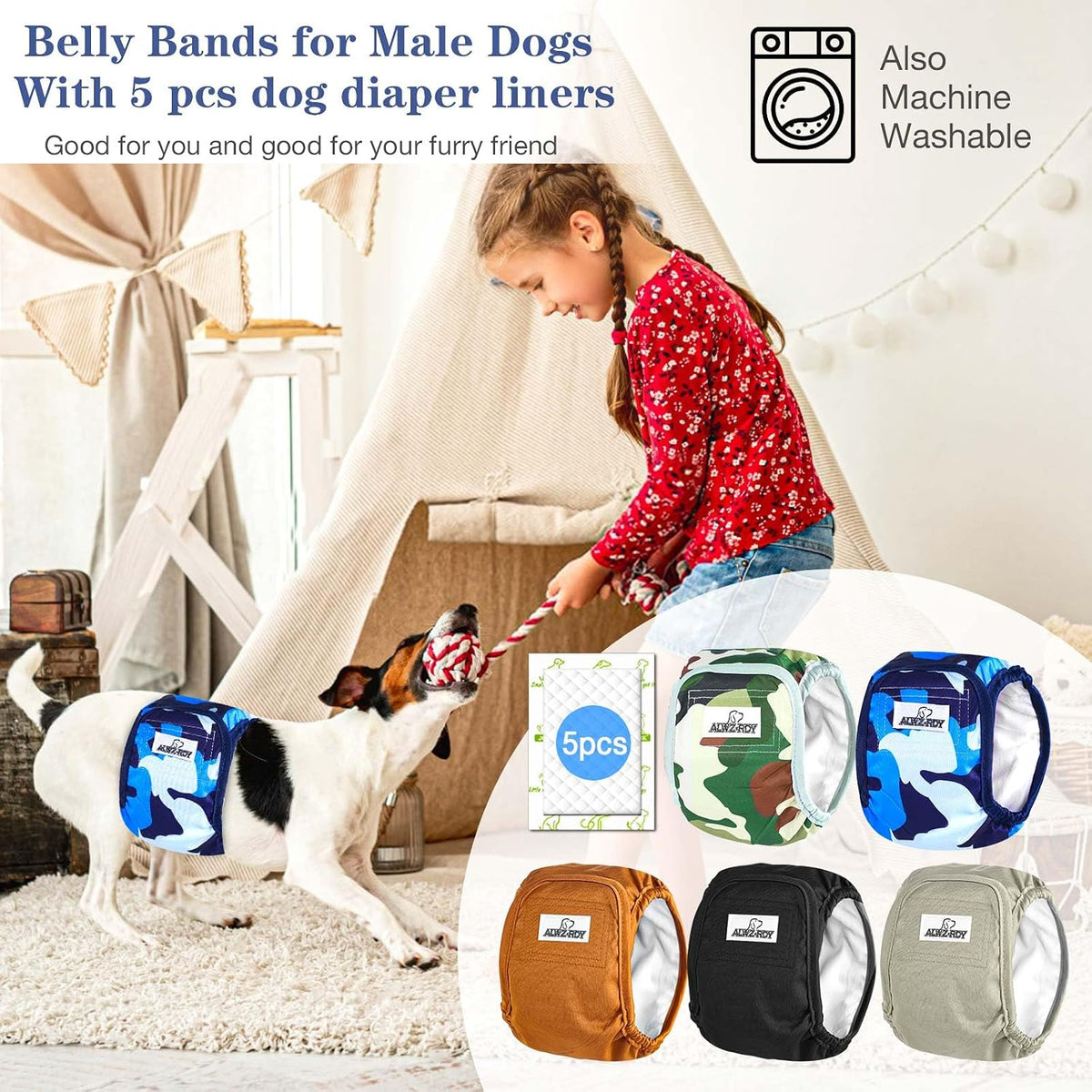 Belly Bands for Male Dogs 5 Pack Washable Dog Diapers Reusable Male - Large - image 3