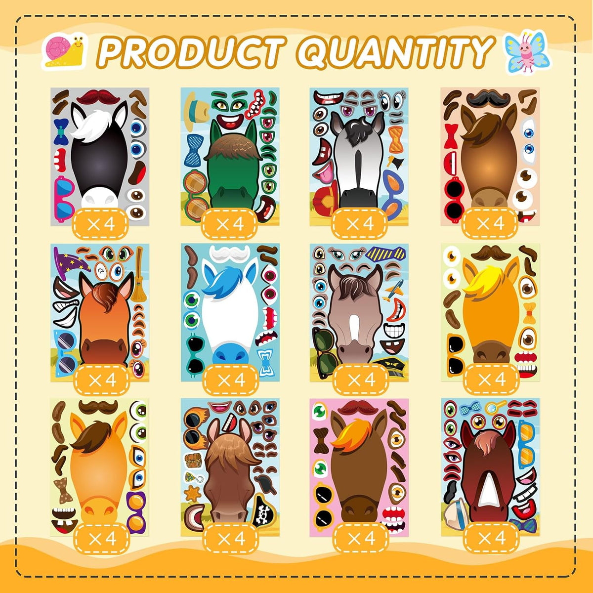 48PCS Halloween Make-a-face Stickers Halloween Characters Stickers - Horse - image 2