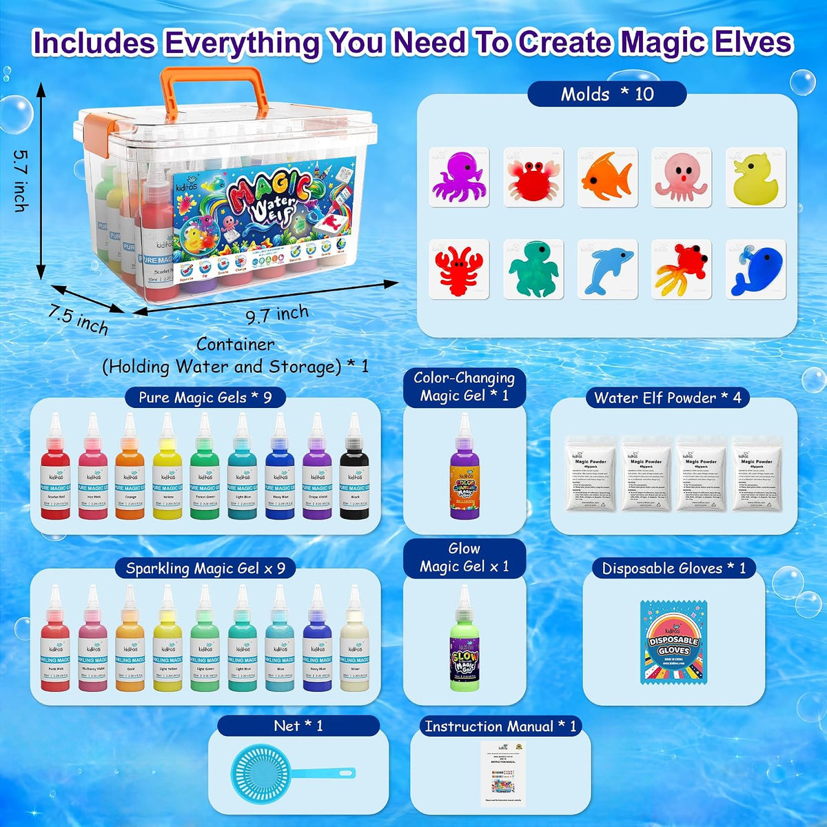 Kiditos Magic Water Elf Toy Kit, Squishies for Kids - 20 Sea Creature Colors / 20 Count (4 Packs of 5) - image 4