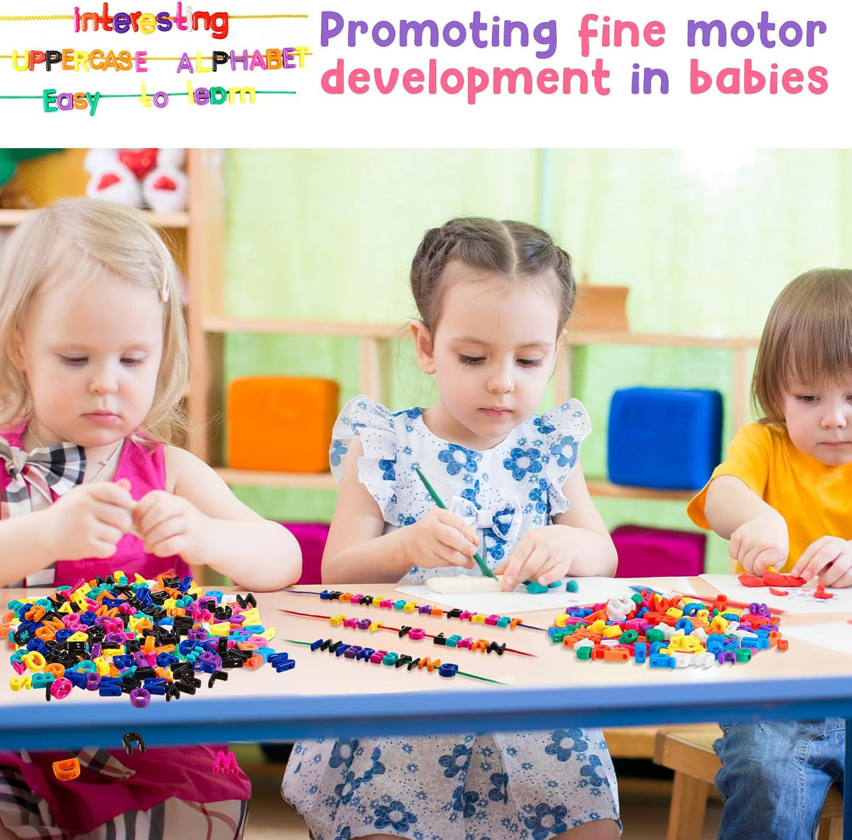 Wesiti alphabet lacing beads with uppercase and lowercase letters, ropes and buckets - view 6
