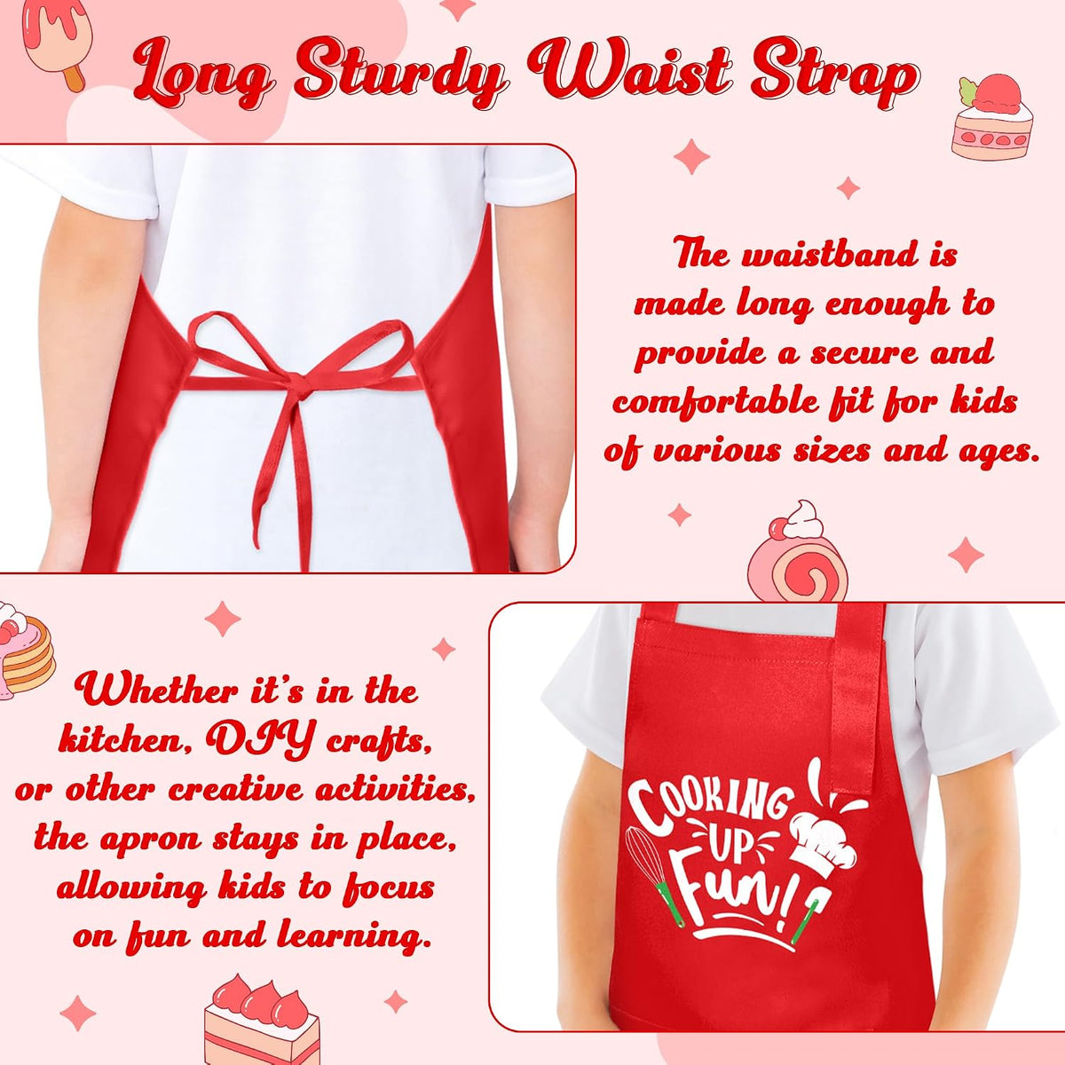 R HORSE Kid Apron and Chef Hat Set - Red Cooking - image 4