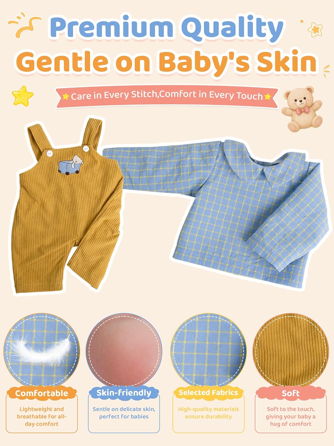 EKOKIZ blue reborn baby doll dress set with hairband and shoes for 17 to 20 inch dolls - view 39