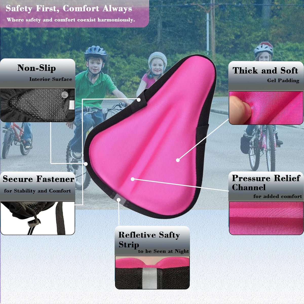 TCheung gel seat cushion for 9x6 inch kids bike seats with outdoor cover - view 15