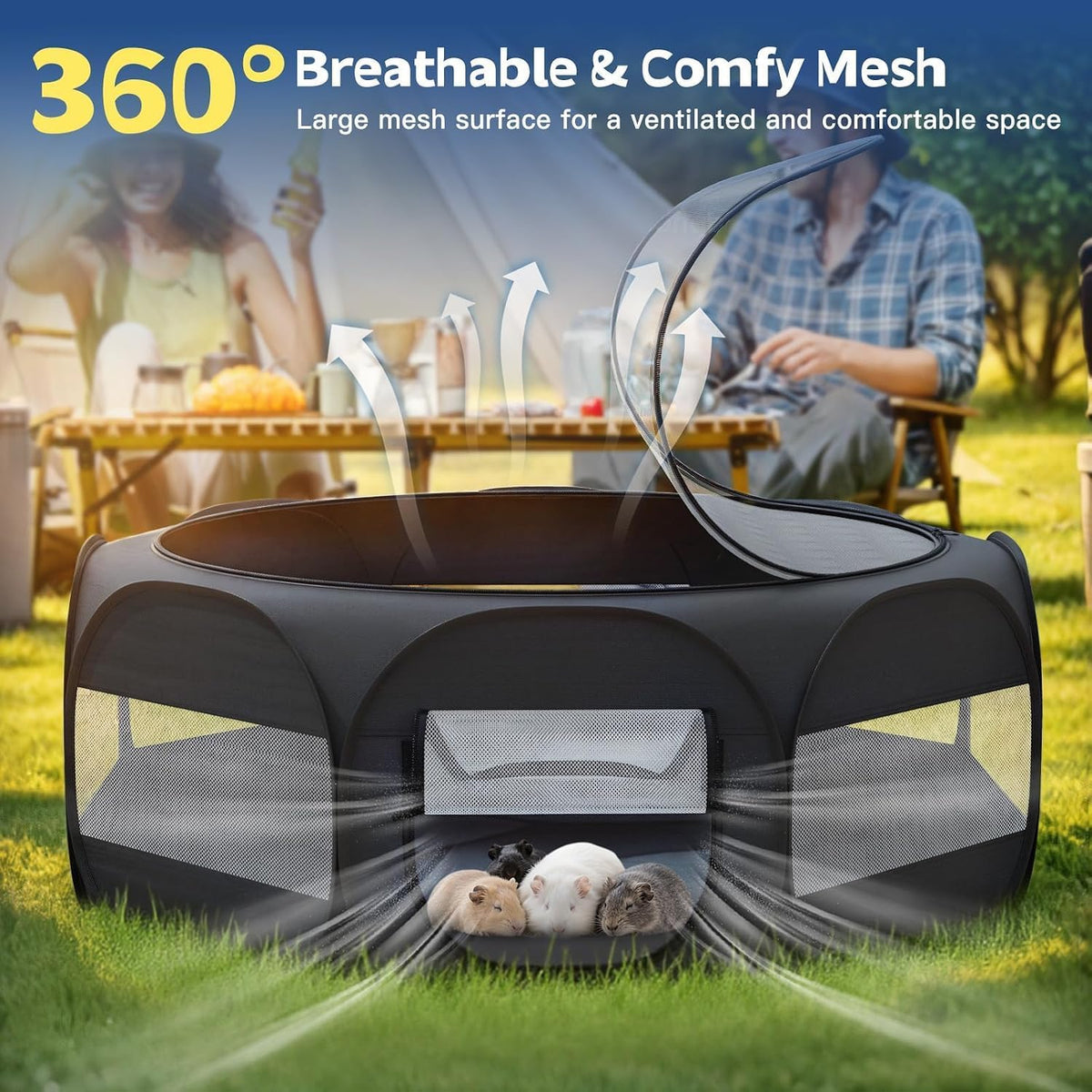 Small Animals Playpen, Waterproof Pet Tent with Zippered Top - Black - image 3